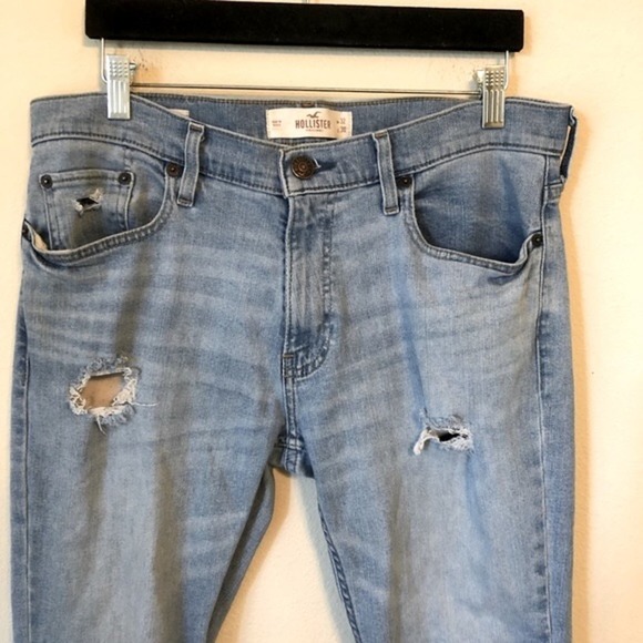 Hollister Light Wash Jeans Mens Size 32 Straight Leg Epic Flex Distressed - Picture 8 of 12